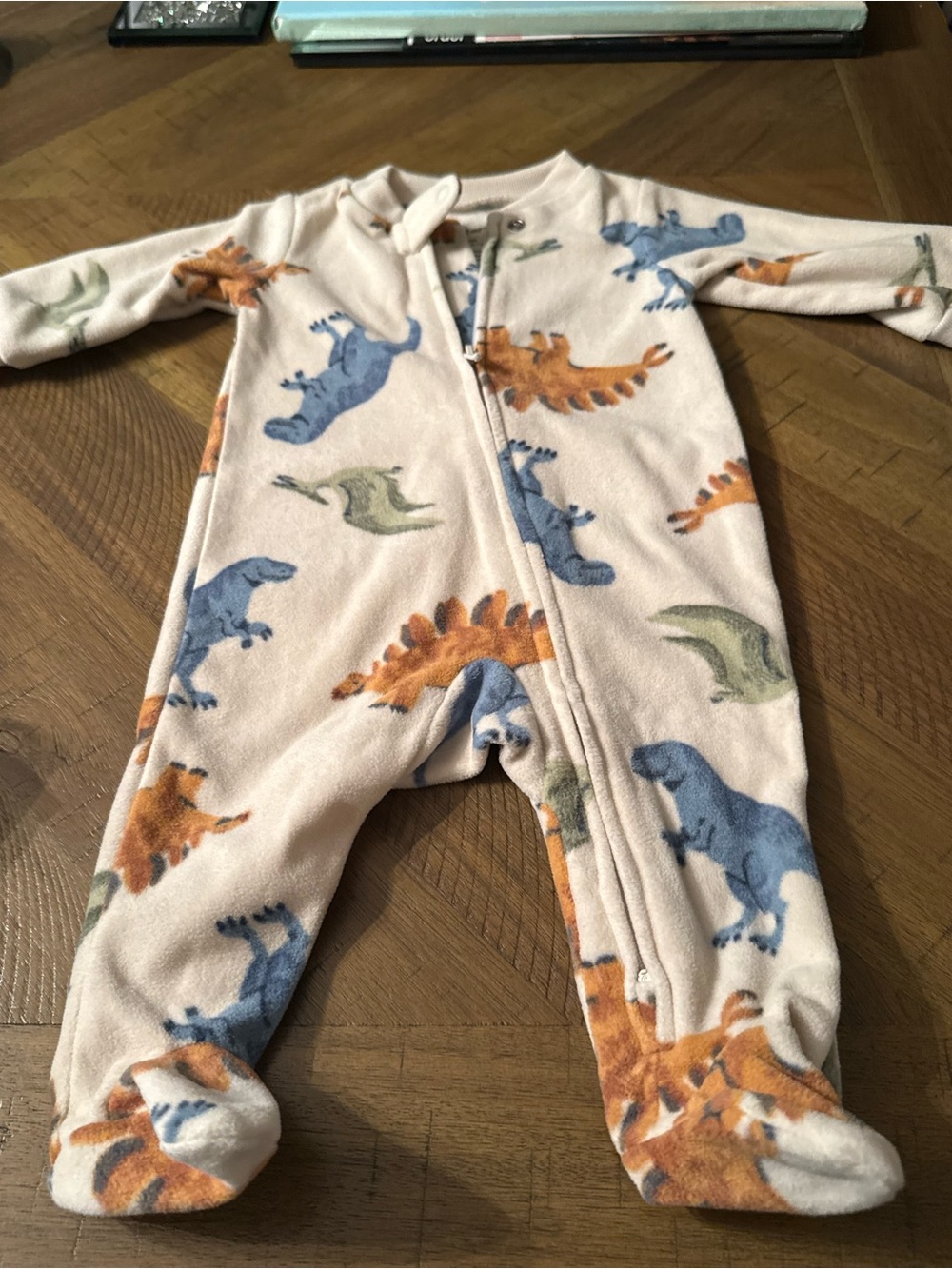 Baby Footed One-Piece Pajamas with Blue & Orange Dinosaurs